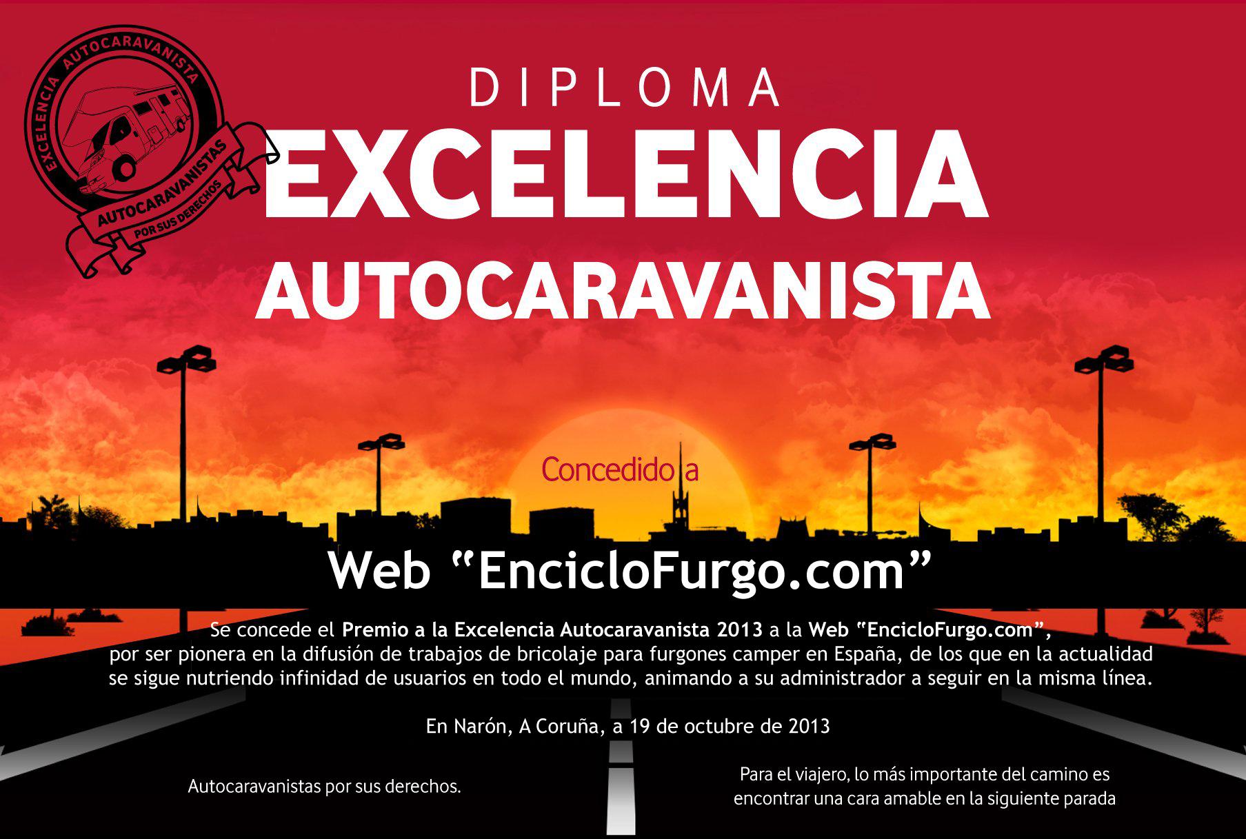 Premio 2013 a la excelencia autocaravanista